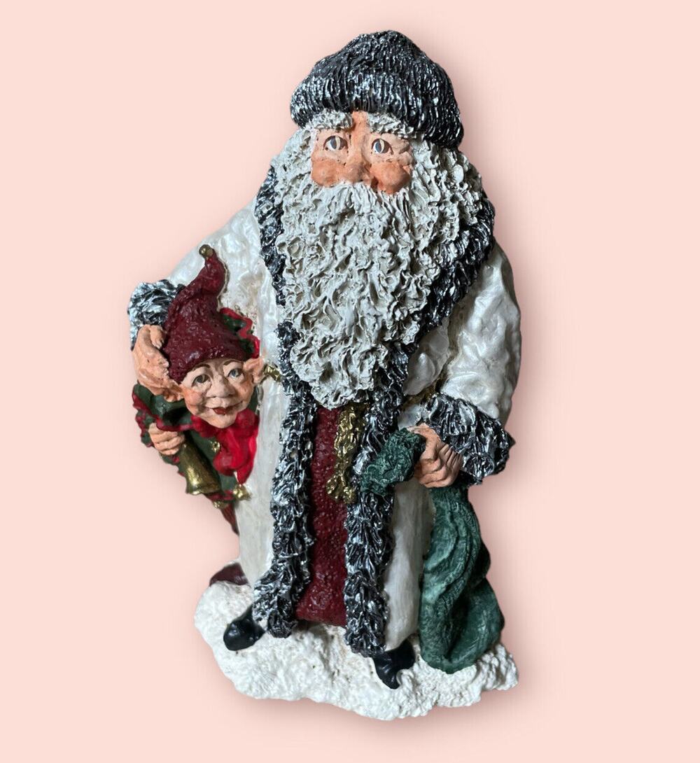 June McKenna 1995 Victorian Santa With His Lil' Helper Elf Sculpted Figurine Red